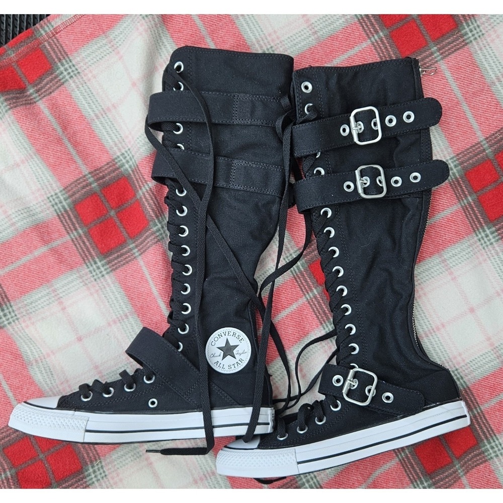 Converse Chuck Taylor Knee High Shoes W7 M5 Black XX-Hi Straps Buckles Zip NEW